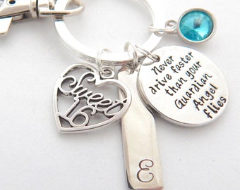 Sweet 16 Keychain-!6th Day Gift-Dont Text and Drive-Guardian Angel Keychain-Sweet 16 Gift--New driver-Sweet 16 gift ideas--Sweet 16 jewelry