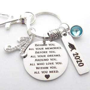 Graduation Gift for Daughter-Class of 2026 Grad Keychain for her-High School Graduation-College Grad gift-Behind you all your memories Quote