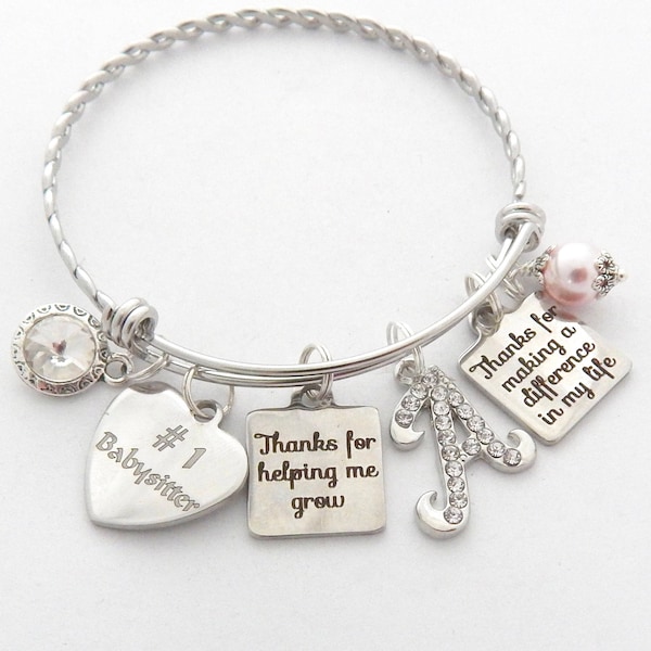 Babysitter Gift- Nanny Jewelry Bracelet-Caregiver Gift-Idea for Baby Sitters- Babysitter Bangle-Best Babysitter #1 Babysitter-Gift for Nanny