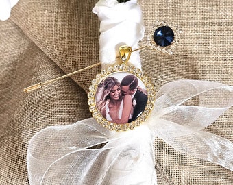 Memorial Bridal Jewelry Wedding Bouquet Photo Charm  Memory Charm for Bride to Be Gift for Her Something Blue Wedding Keepsake DIY Heirloom