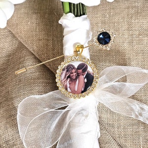 Memorial Bridal Jewelry Wedding Bouquet Photo Charm  Memory Charm for Bride to Be Gift for Her Something Blue Wedding Keepsake DIY Heirloom