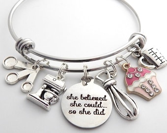 Baker Gifts-BAKING Bracelet-Chefs Gifts-Culinary student gift, Culinary school Graduation-Bake lover Gift-cupcake-Baking Jewelry-Patisserie