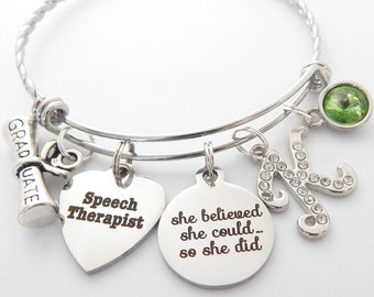 SPEECH THERAPIST Graduation Gift, Speech Therapist bracelet, Gifts for Speech Therapist Graduates, She believed she could so she did Bangle