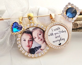 Personalized Wedding Gift for Bride Something Blue for Bride Gold Wedding Bouquet PHOTO Engagement Present Gift for Bride Bouquet Accessory