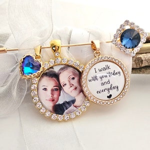 Personalized Wedding Gift for Bride Something Blue for Bride Gold Wedding Bouquet PHOTO Engagement Present Gift for Bride Bouquet Accessory