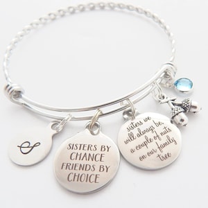 Sister Bracelet-Sister Gift-Step Sister Bangle-Twin Sister Gift-Sister Bracelet-Step Sister Gift-Best Friend Gift-Friend by choice-Nut Charm