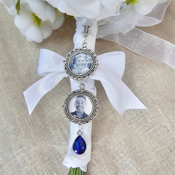 Bouquet Charm Memorial Photo Pin-Something Blue for Bride Silver Bouquet Charm BRIDAL Bouquet Picture Lace Bouquet Memory Charm Scarf Pin