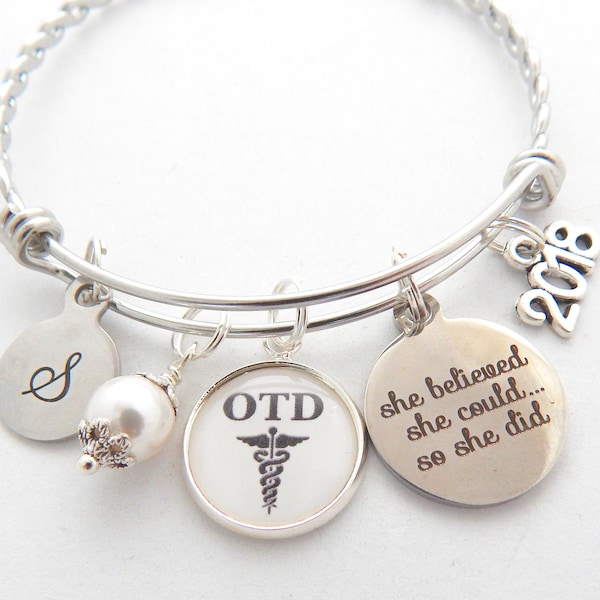 Doctor of Occupational Therapy Graduation Gift, OTD bracelet, Gifts for OTD, Otd Bangle, Otd Graduation, She believed she could, Therapist