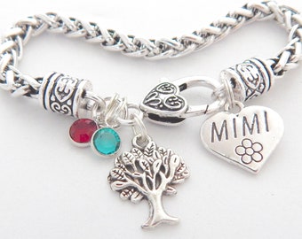 MIMI BRACELET, Gifts for Mimi, Mimi Jewelry, Grandmother Family Tree Bracelet, Gift from Grandchildren, Birthstones Bangle, Mothers Day Gift