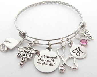Medical Doctor Graduation Gift, MD Caduceus Bracelet, Graduate Jewelry, Stethoscope Charm Bracelet, Doctor of Medicine, Medical Student Gift