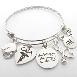 CNA Graduation Gift, Certified Nursing Assistant Graduate, Nurse Gifts, Caduceus CNA Bracelet, Stethoscope Charm Bracelet MedStudent Gift