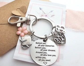 GRADUATION Gift Silver Keychain, Grad Gift for Her 2026 Personalized Graduation Gift Behind you all your memories, Bulk keychains for grad