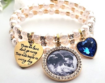 Gold Pearl Bridal Bouquet Charm Wedding Bouquet Charm Memorial Photo Charm Something Blue Pearl Bridal Jewelry Gold Engraved Engagement Gift