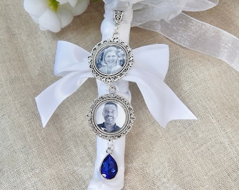 Blumenstrauß-Charm, Erinnerungsfoto-Pin, etwas Blaues für die Braut, Silberner Blumenstrauß-Charm, Brautstrauß-Bild, Spitzen-Blumenstrauß, Erinnerungs-Charm, Schal-Pin