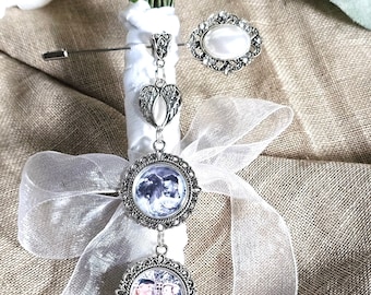 Photo Bouquet Memorial Charm Pin-Bridal Bouquet Charms Memorial Gift Silver Bouquet Charm BRIDAL Picture Lace Bouquet Memory Charm Scarf Pin
