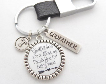 GODFATHER-Godfather Keychain- Godfather Gifts-Jewelry-Thank You Godfather- From Godchild Key ring-Baptism Gift-Christening Gift for Uncle
