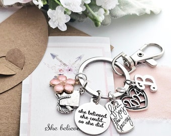 GRADUATION Gift Silver Keychain, Grad Gift for Her 2024 Personalized Graduation card She Believed She Could Quote Bulk keychains grad pins