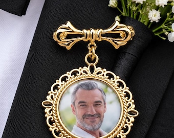 Regalo de la novia para el novio, pin de solapa de boda, pin de solapa con foto personalizado, para el novio, los padrinos de boda, dije de boutonniere con foto, pin conmemorativo para funeral.