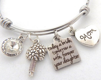 Pulsera de amuleto de la madre de la novia, regalo de boda de la madre, suegra, madrastra, hoy una cita de novia-regalo de boda de la hija, madrastra