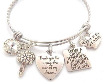 Mother of the Groom Charm Bracelet-Gift from Son-Today a Groom wedding quote, Mother of the Groom Gift-Mother of Groom-Wholesale Jewelry