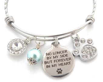 Pet Memorial Jewelry, Loss of Pet Gifts, Pet Remembrance Bracelet, Loss of Dog  Gift, Loss of Cat, No Longer By My Side But Forever in Heart