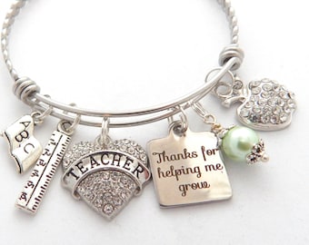 TEACHER Jewelry, Teacher Gift, Teacher appreciation, Gifts for Teachers, Teacher Bracelet, Thank you for helping me grow End of year gift,