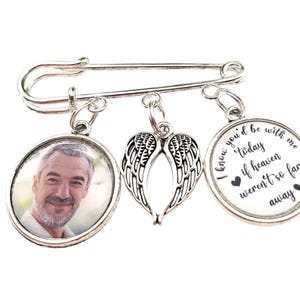 BOUTONNIERE Mens Bouquet PHOTO Charm, Mens Memorial Charm, Wedding Grooms pin Memorial Photo Charm, Bridal Bouquet Photo Mom funeral  Pin
