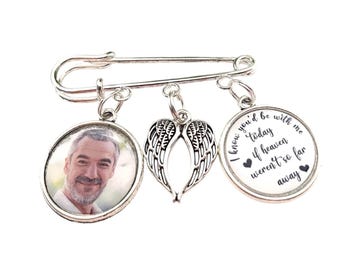 GROOMS Pin Lapel BOUTONNIERE Mens Bouquet PHOTO Charm, Memorial Charm, Wedding Grooms pin Memorial Photo Charm, Bridal Photo Mom funeral Pin