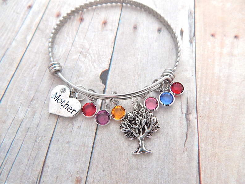 Birthstones Bangle Personalized I love you to the moon and back Mothers Gift Gifts for Grandma Grandmother Bracelet Grandma Bracelet