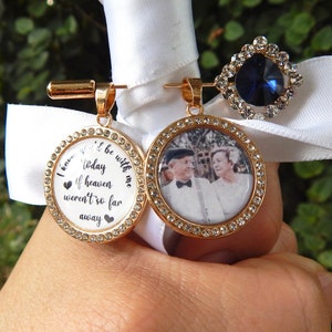 Custom Wedding Something Blue photo Memory charm to attach to bride bouquet Gift for wedding bridal shower Remembering Loved one Boutonniere image 4
