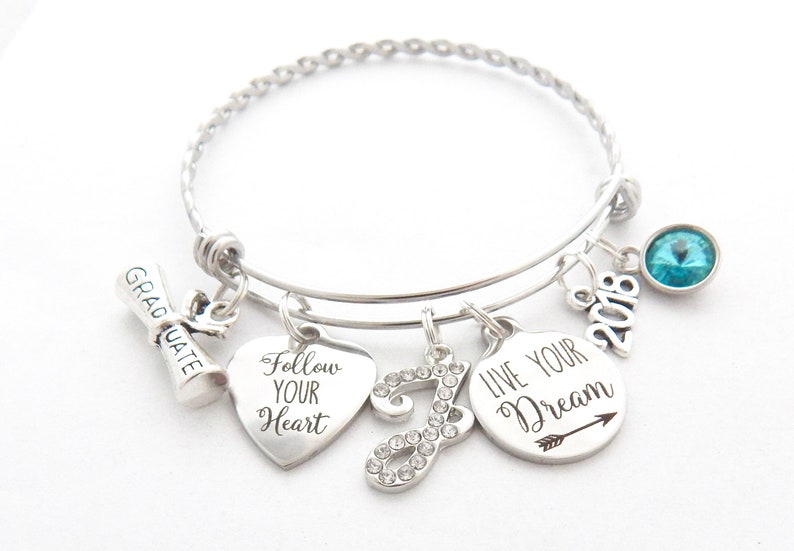 Personalized Graduation Bracelet-2019 Grad Gift-for High School Graduates-Follow your Heart Live Your Dream inspirational jewelry for her