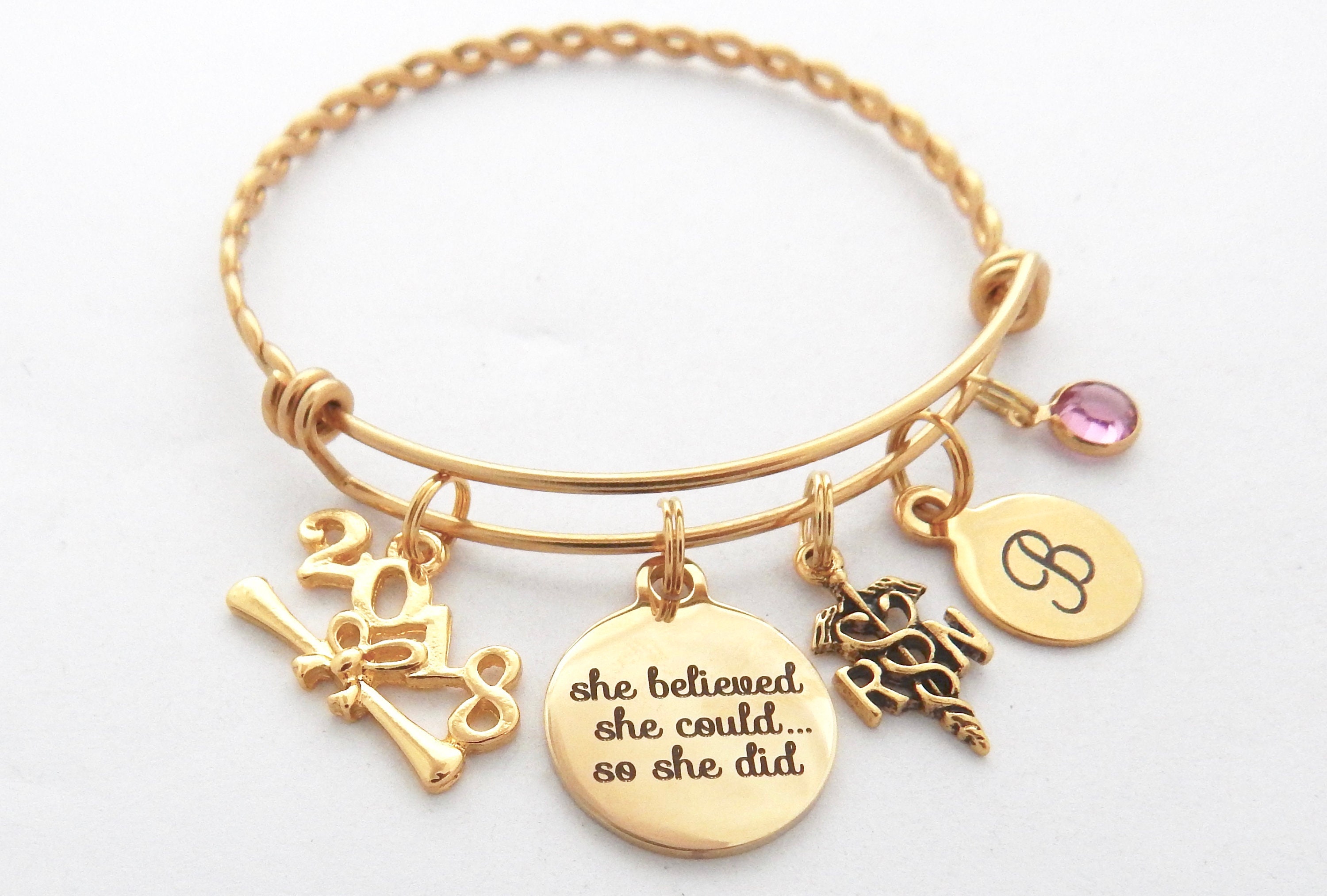 Gold RN GRADUATION Bracelet Registered Nurse Gold Bangle Gold