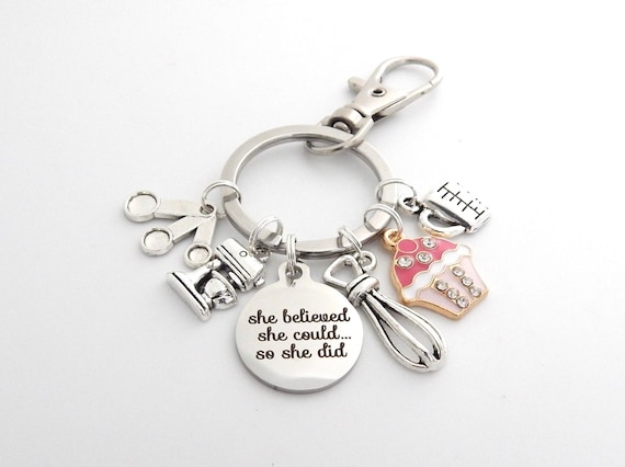 Baker Gifts-BAKING Keychain-Chefs Gifts-Culinary student gift, Culinary school Graduation-Bake lover Gift-cupcake-Baking Jewelry-Pastry chef