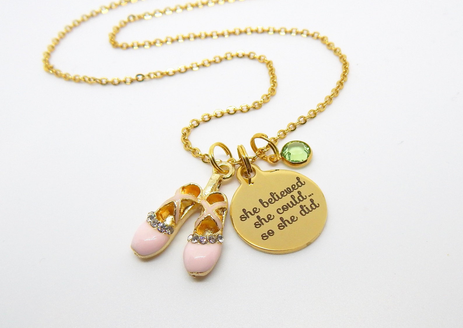 gold ballet necklace-pink ballet shoes jewelry-dancer quote she believed she could ballet gift ballerina jewelry-ballet recital