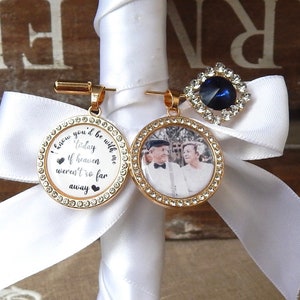 Custom Wedding Something Blue photo Memory charm to attach to bride bouquet Gift for wedding bridal shower Remembering Loved one Boutonniere image 3