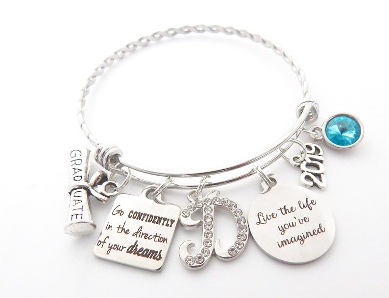 Personalized Graduation Bracelet-2019 Grad Gift-for High School Graduates-Follow your Heart Live Your Dream inspirational jewelry for her