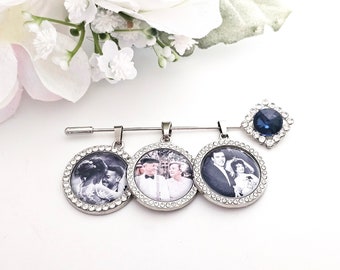 Custom Memorial Bouquet Photo Something Blue Wedding Charm Memorial Boutinniere Pin Walk With Me Charm Bridal Bouquet Keepsake