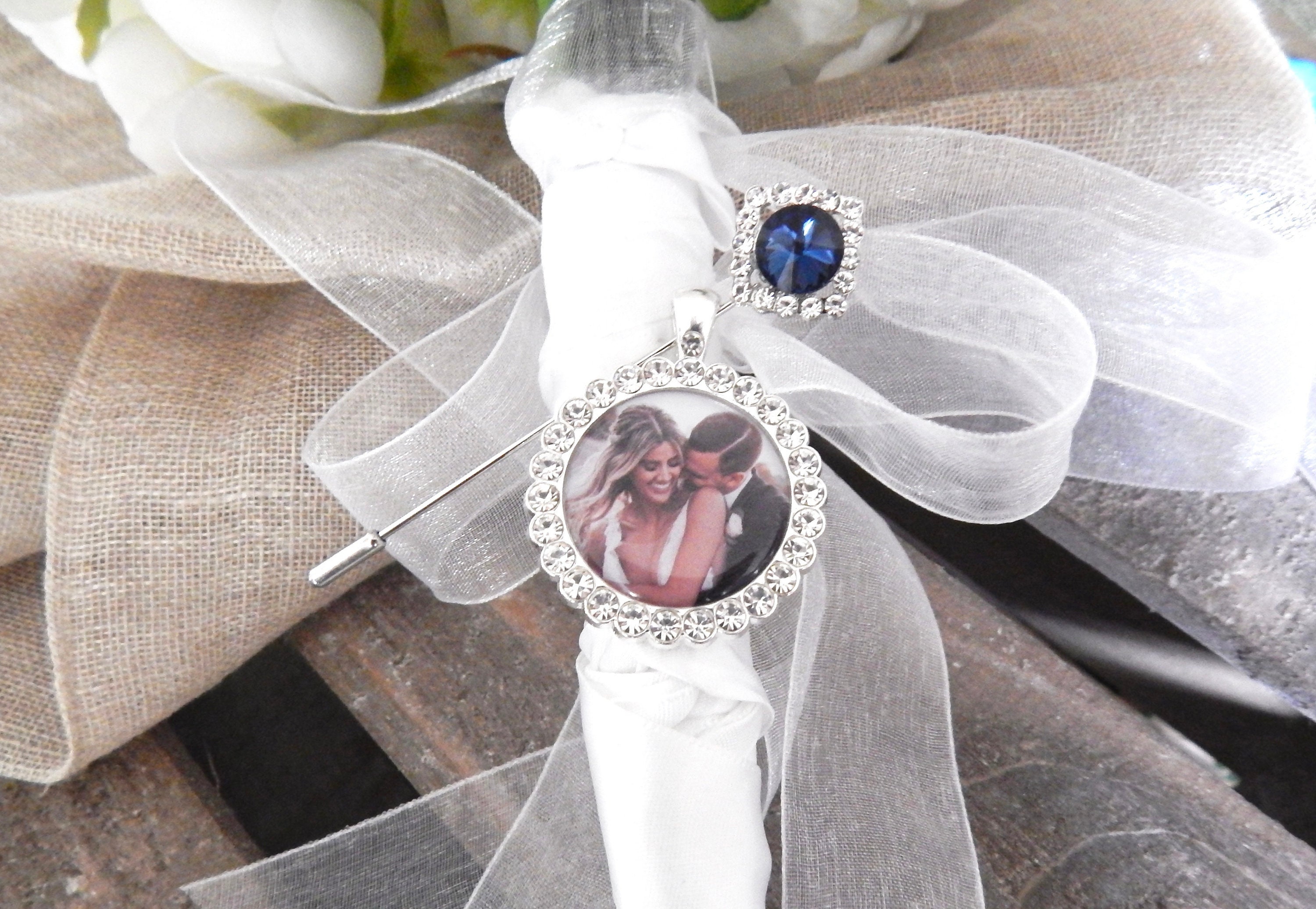 Memorial Bouquet Photo custom wedding something BLUE Unique Wedding Boutonniere with Family Photo Groom Gift  Photo Bouquet Keepsake DIY