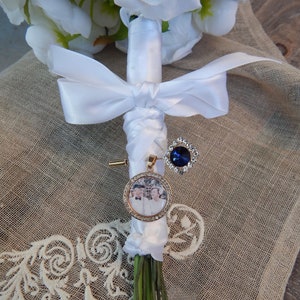 Bridal Bouquet Memorial Charm Something Blue for Bride Wedding Photo Charm Unique Gift from Groom-White Wedding Tradition Old Charm-Sixpence 画像 3
