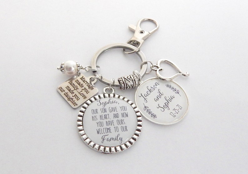 DAUGHTER In Law Gift-Bridal Bouquet Charm Personalized WEDDING, Daughter in Law Wedding Gift, Future Daughter Blessed to have you our family image 3