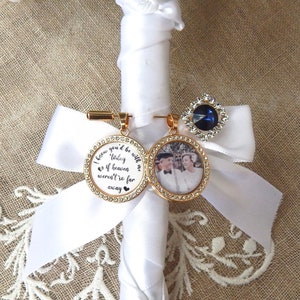 Custom Wedding Something Blue photo Memory charm to attach to bride bouquet Gift for wedding bridal shower Remembering Loved one Boutonniere image 6