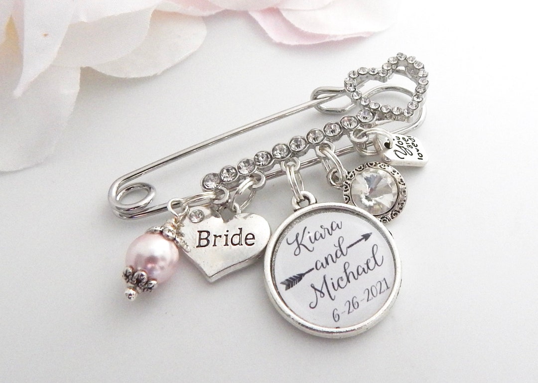 Personalized Bridal Bouquet Charm Pin Bridal Dress Charm Garter Charms