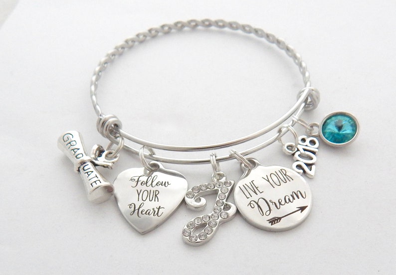 Personalized Graduation Bracelet-2019 Grad Gift-for High School Graduates-Follow your Heart Live Your Dream inspirational jewelry for her