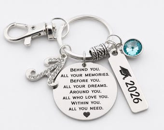 Graduation Gift for Daughter-Class of 2026 Grad Keychain for her-High School Graduation-College Grad gift-Behind you all your memories Quote
