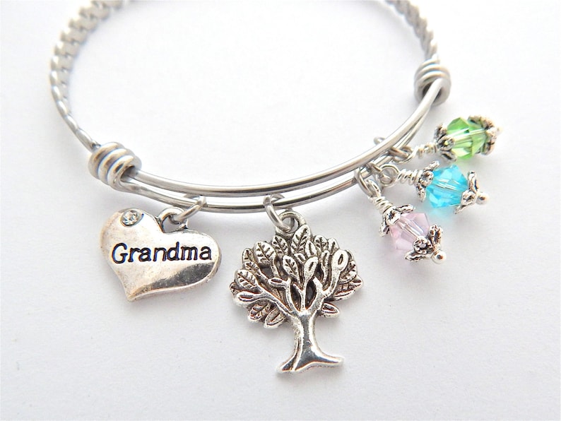 Birthstones Bangle Personalized I love you to the moon and back Mothers Gift Gifts for Grandma Grandmother Bracelet Grandma Bracelet
