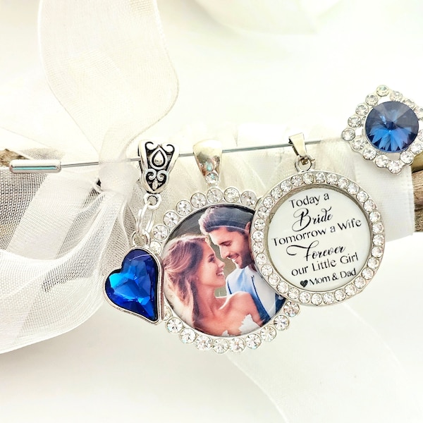 Gift for Daughter Wedding Day Something Blue for Bride Wedding Bouquet PHOTO Memorial Memory Charm Gift for Bride Accessory for Bouquet