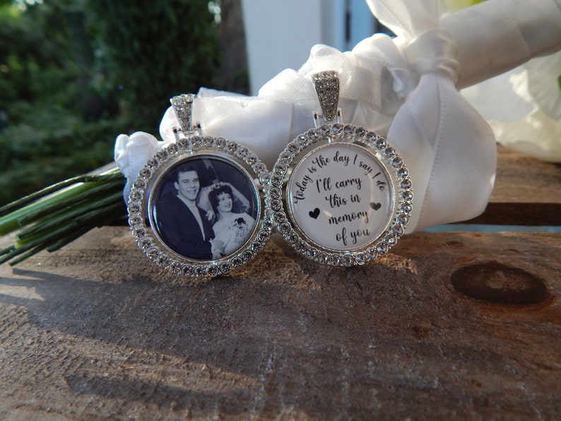 Bridal Bouquet Memorial Charm Wedding Gift for Bride Bouquet Memory Charm for Family Photo Something Blue PHOTO Frame Groom Gift For Her image 7