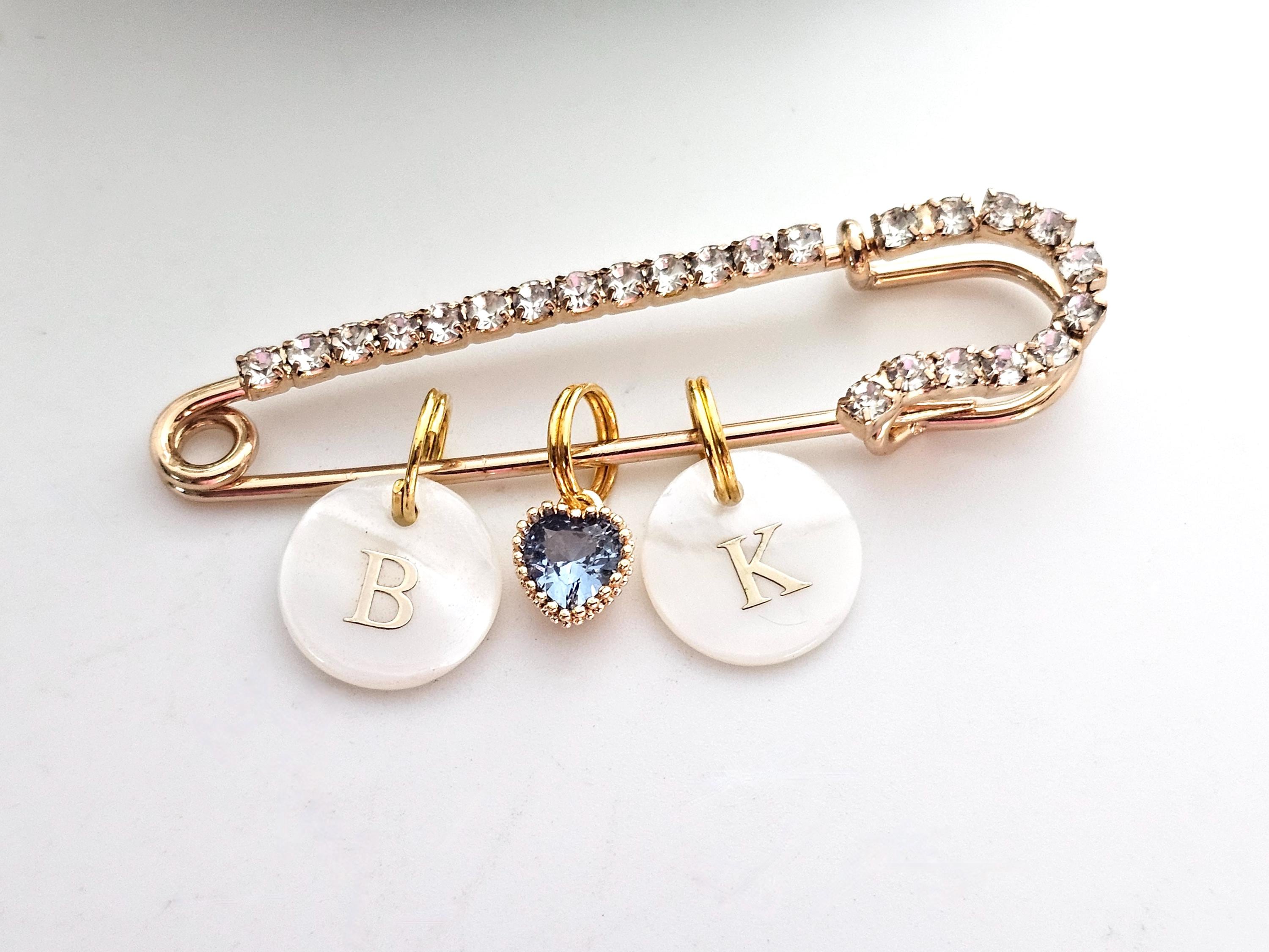 Something Blue Pin Engraved Something Blue Bridal Pin Bridal Bouquet Charm Rhinestone ...