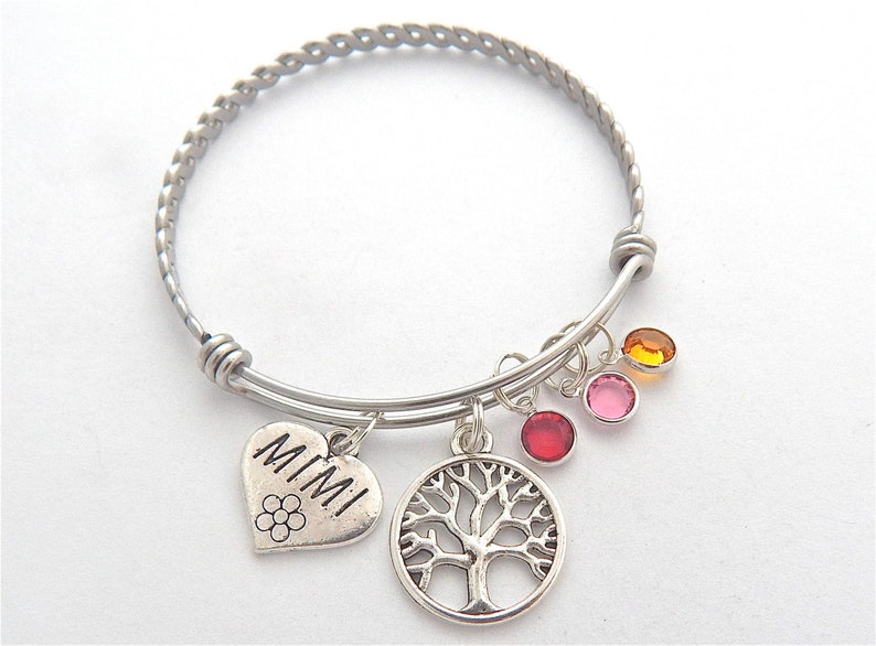 Birthstones Bangle Personalized I love you to the moon and back Mothers Gift Gifts for Grandma Grandmother Bracelet Grandma Bracelet