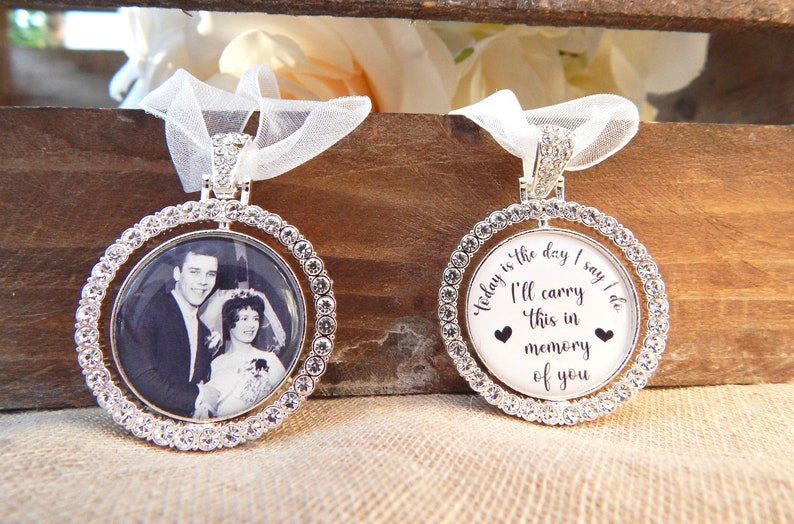 Bridal Bouquet Memorial Charm Wedding Gift for Bride Bouquet Memory Charm for Family Photo Something Blue PHOTO Frame Groom Gift For Her image 6